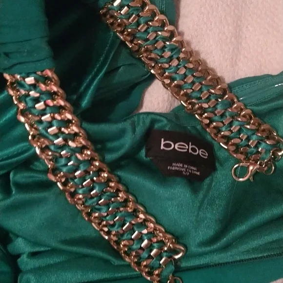 BeBe Elegant Chain Halter Backless Silky Sheer Dress - Picture 10 of 10